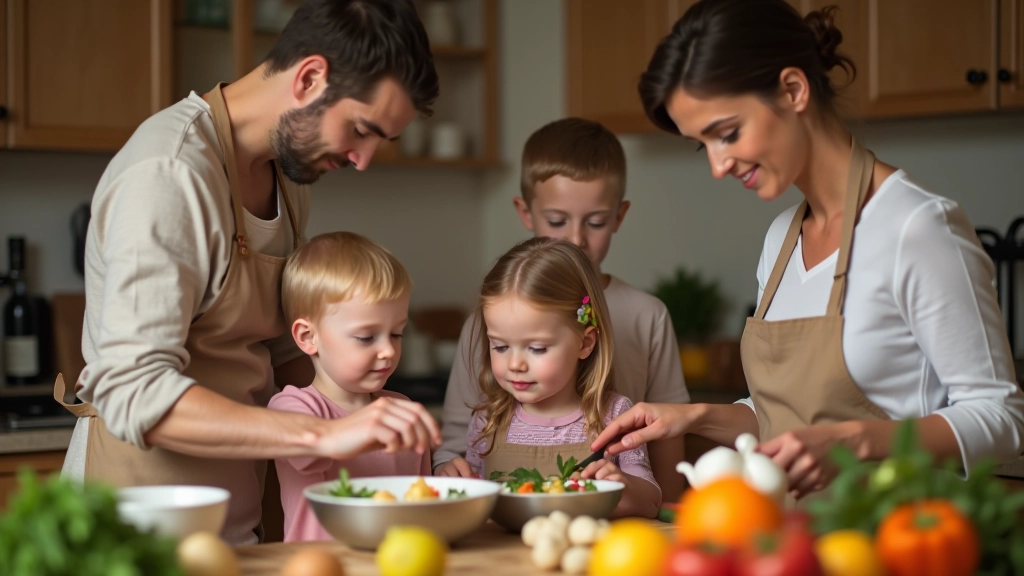 Famille cuisinant ensemble